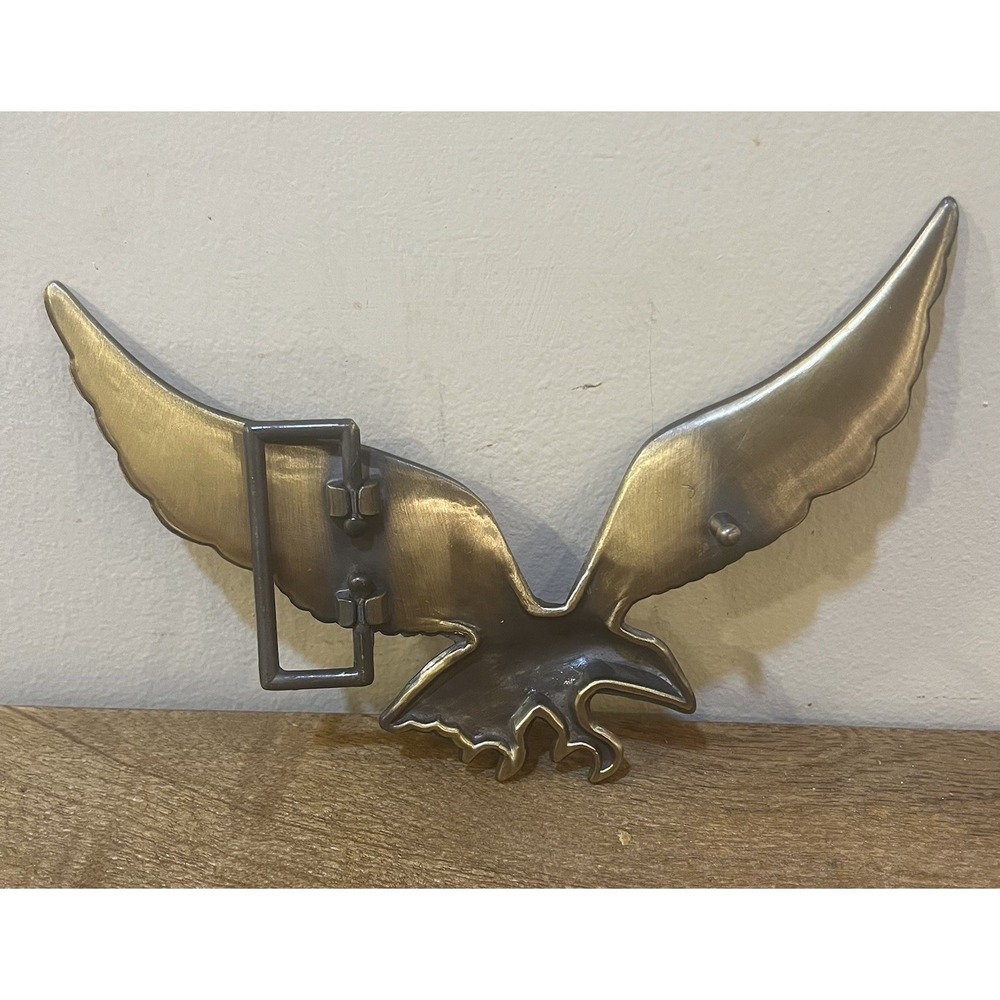 VTG Flying Eagle Belt Buckle Large 6.5" Wingspan Brass Tone Patriotic Americana - Picture 2 of 6